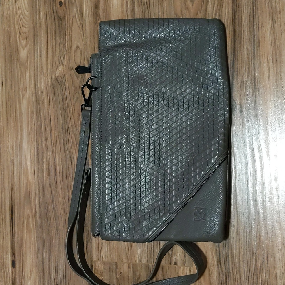 Grey Leather Laptop Bag with Removable straps